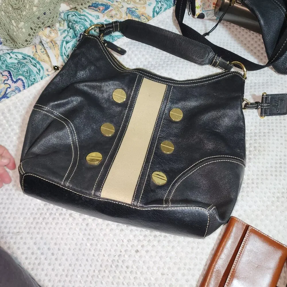 MILLY BLACK LEATHER SHOULDER CARRYALL BAG